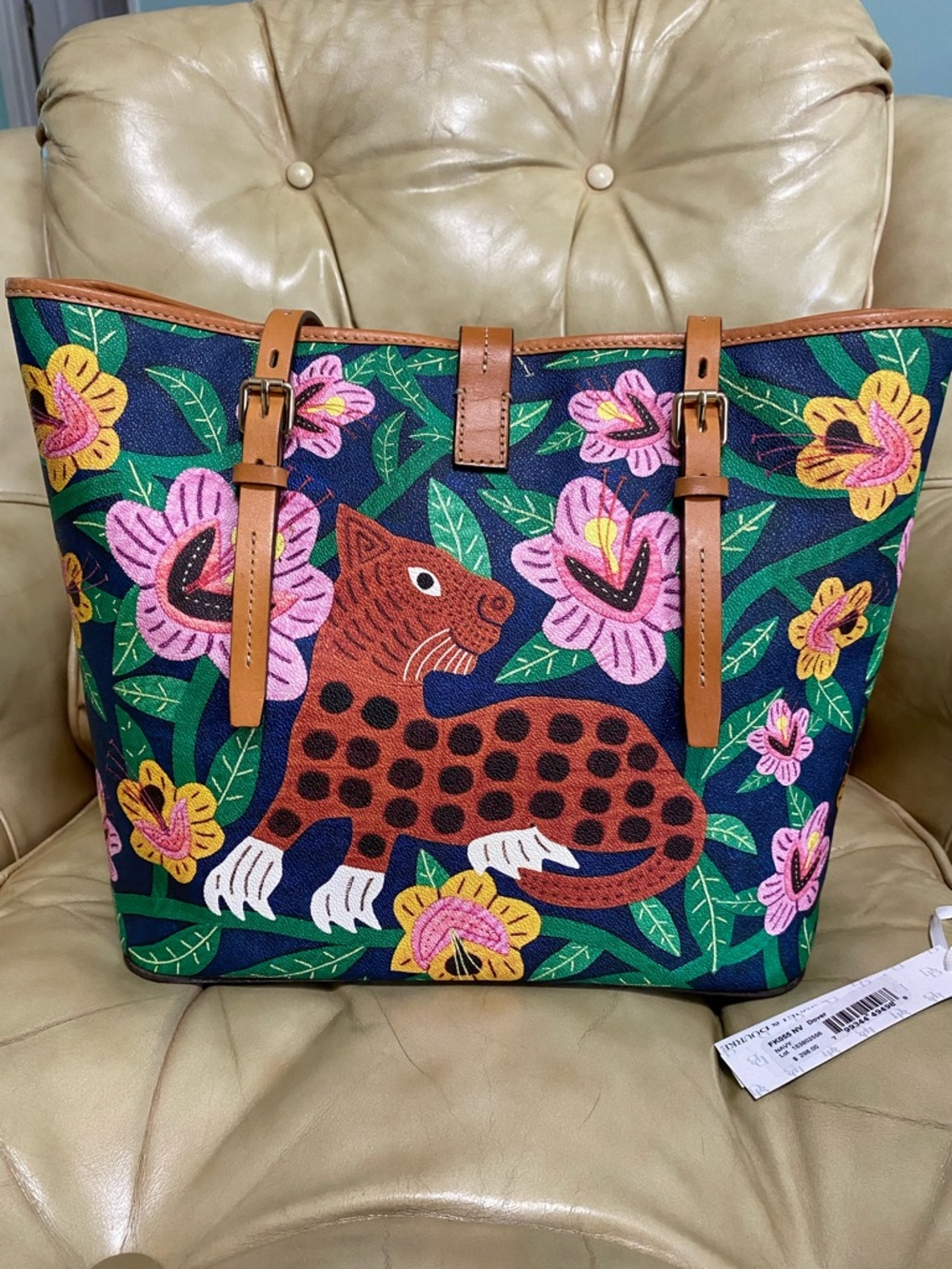 RARE Dooney Bourke Islamorada Large Bag Dover Tote Tropical Panama Jungle - Picture 4 of 14